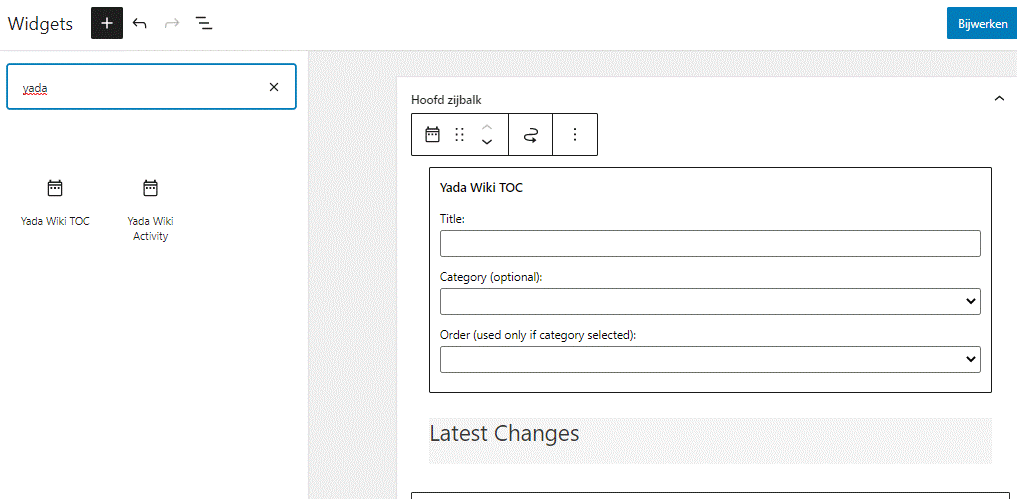 Yada Wiki widgets