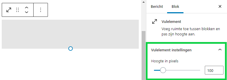 Vulelement hoogte aanpassen