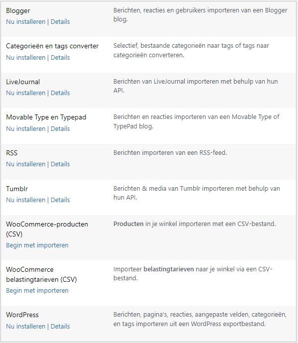 Importeren in WordPress