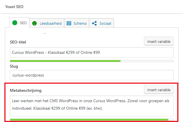 Yoast SEO Metabeschrijving