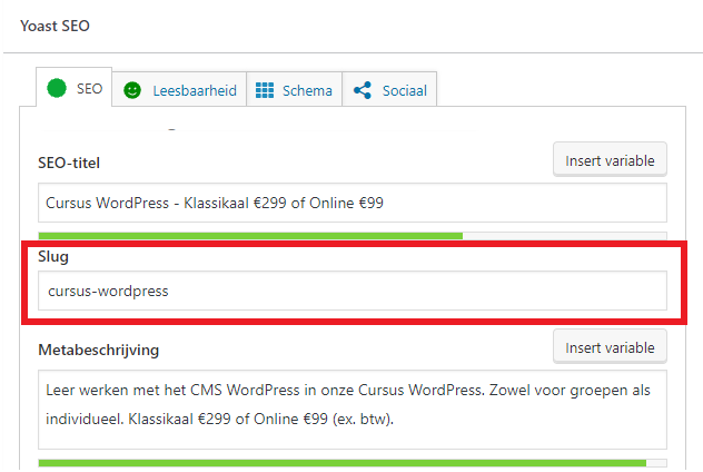 Yoast SEO slug optimaliseren