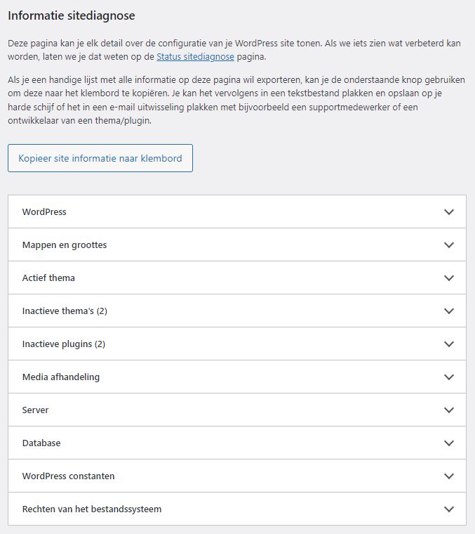 Sitediagnose informatie