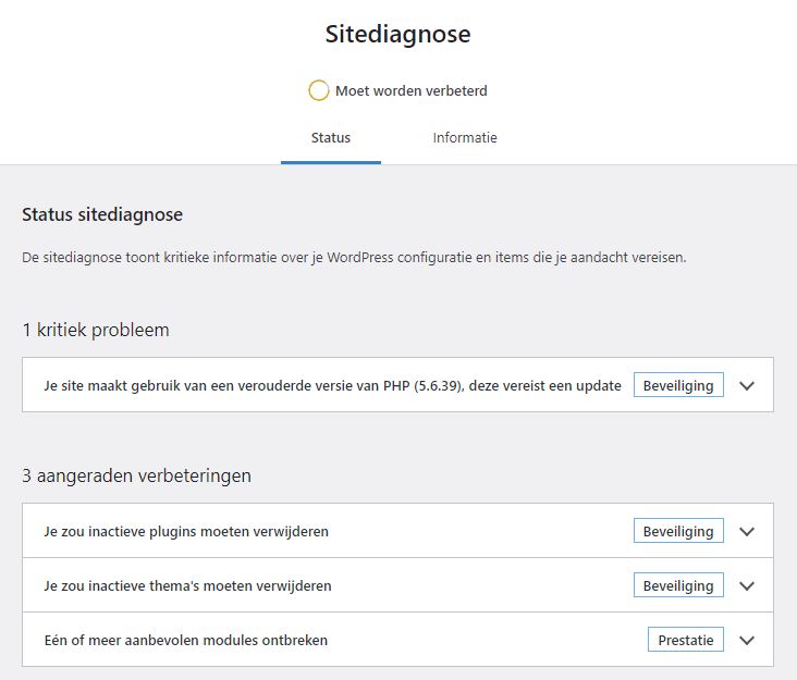 Sitediagnose status