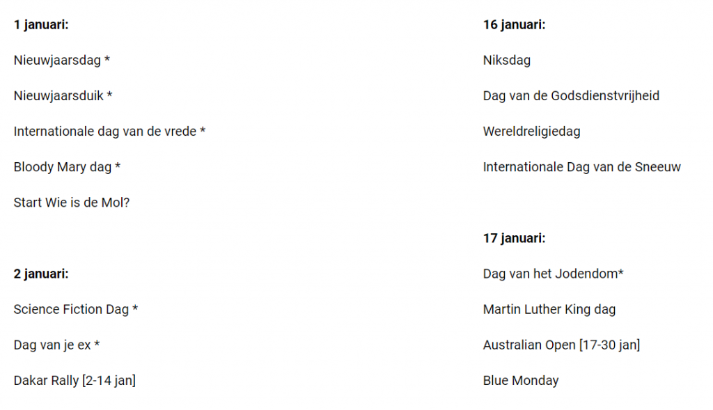 inhaakkalender content schrijven voorbeeld